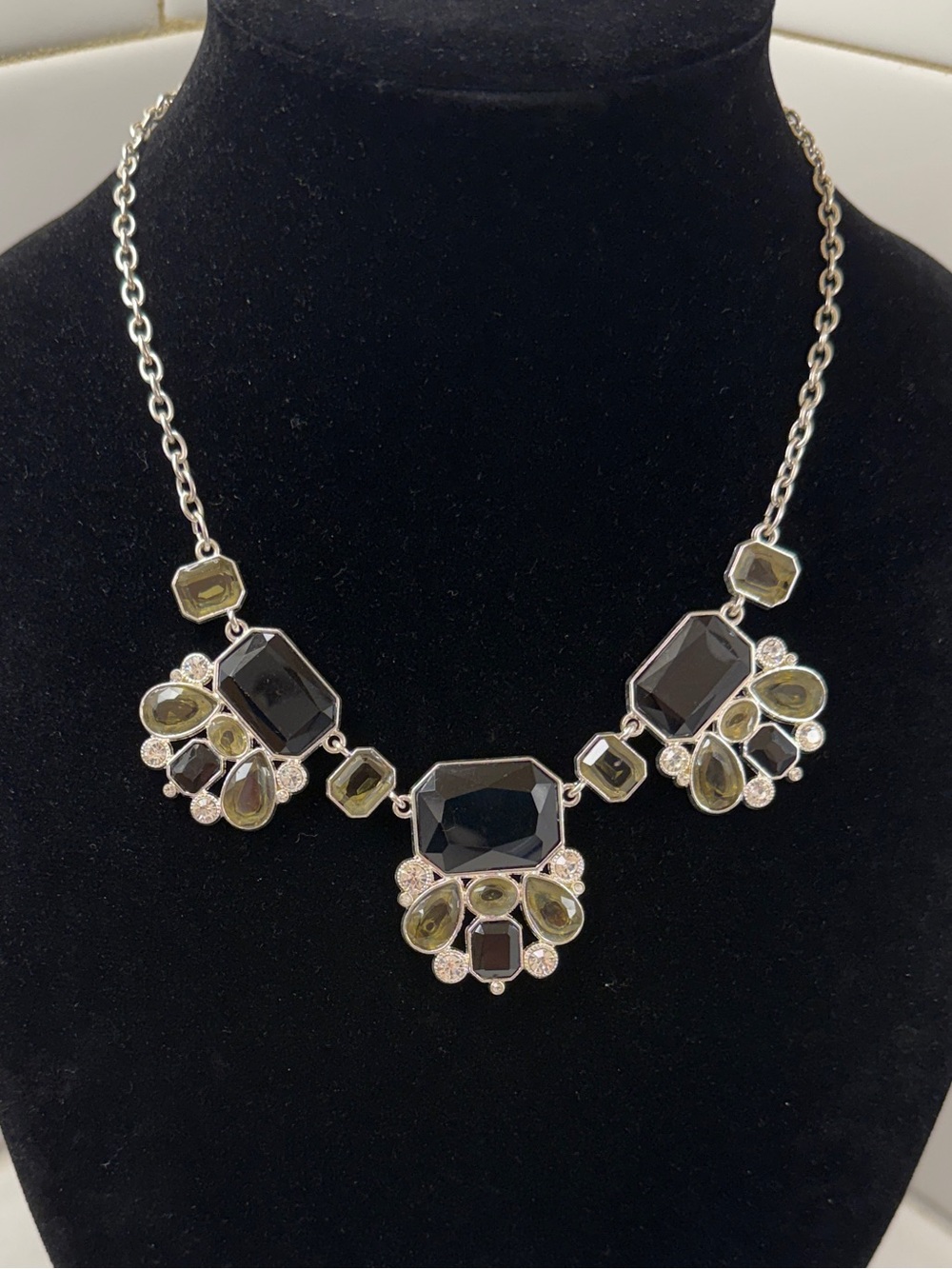 Chaps Black and Olive Crystal Bib Necklace
